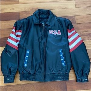 USA Genuine Leather Jacket with USA Flag